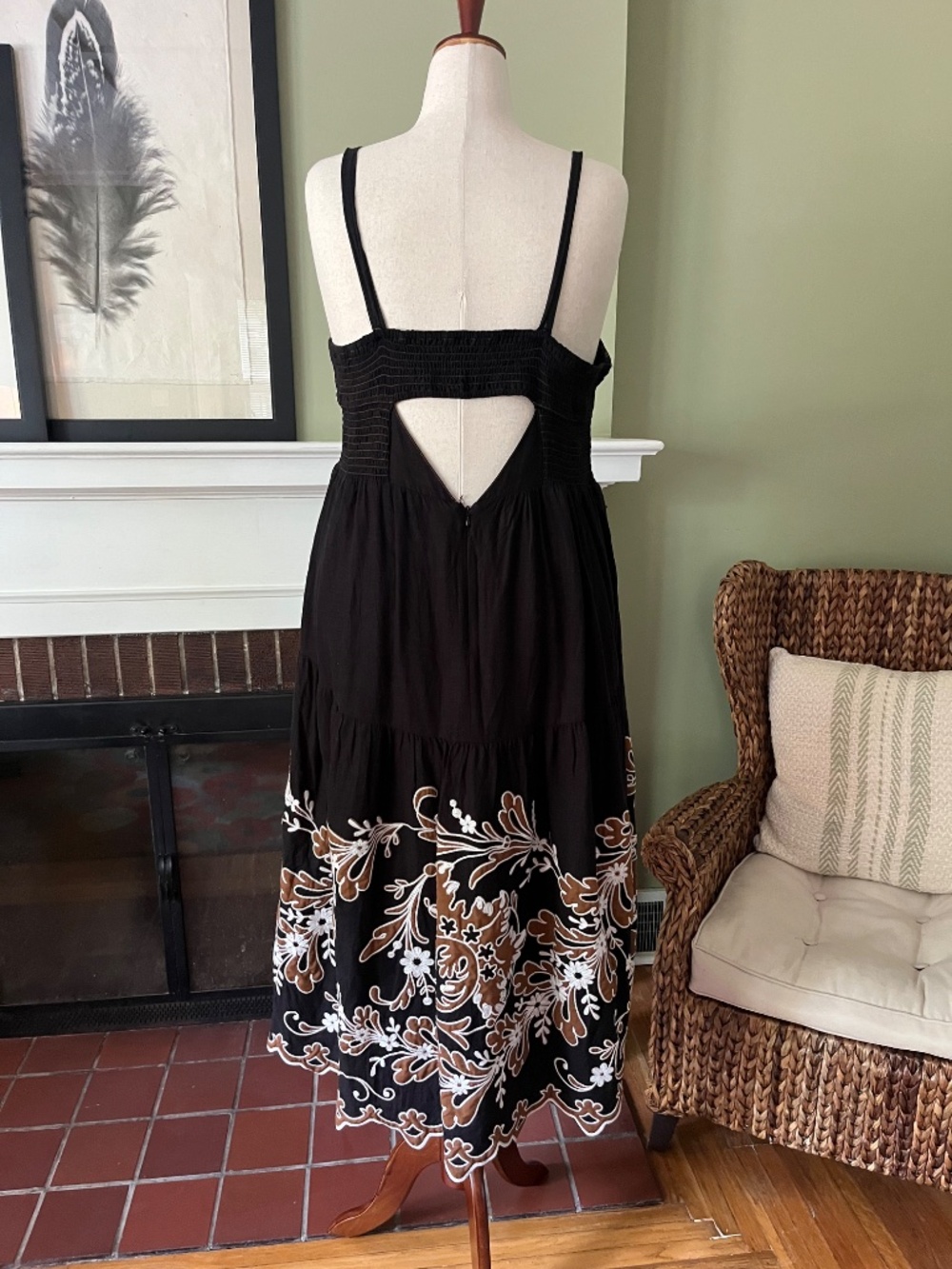 By Anthropologie Embroidered Corset Midi Dress | Black Appliqué | 2X - Picture 3 of 11